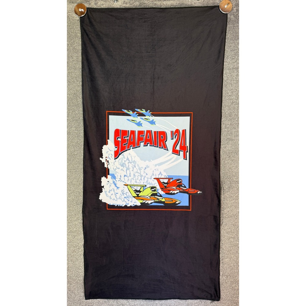 Seafair 2024 Seattle Beach Towel Black Hydroplanes Blue Angels Souvenir 62x30